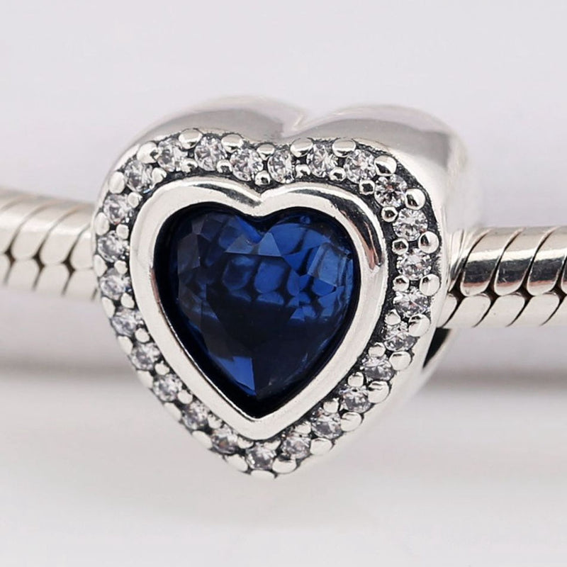 Silver Bead Blue Love Heart