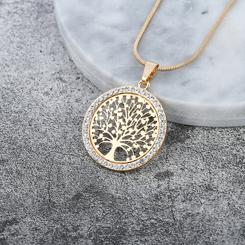 Gold Tree Crystal Round Pendant