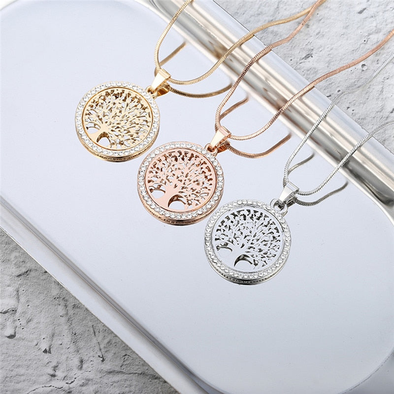 Gold Tree Crystal Round Pendant