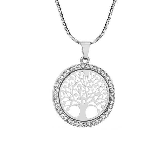 Gold Tree Crystal Round Pendant